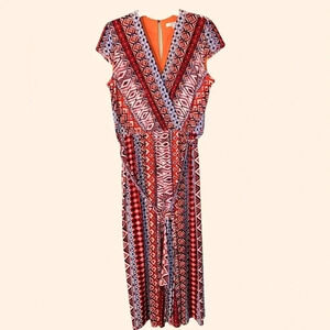SANDRA DARREN Multicolored Jumpsuit Size L, V-Neck, Wide Leg